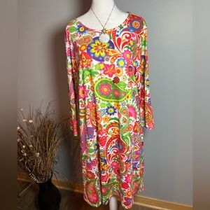 Colorful Floral Paisley Swing Dress XL Bright Boho Spring Vacation